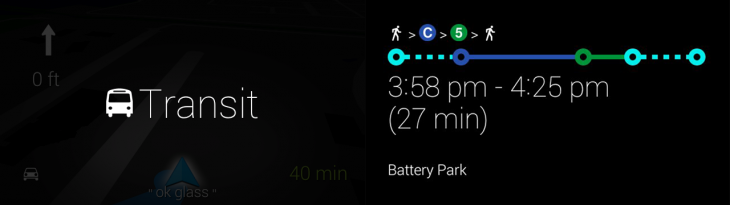 glass transit 1 730x205 Google Glass update adds public transit directions when paired with Android phones, tap to select links, and more
