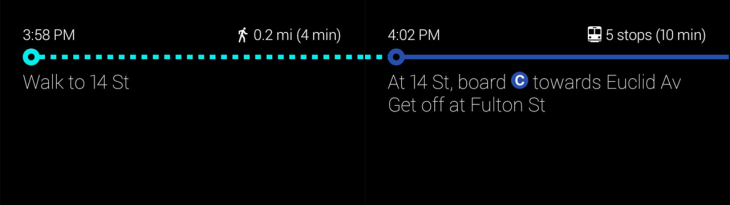 glass transit 2 730x205 Google Glass update adds public transit directions when paired with Android phones, tap to select links, and more