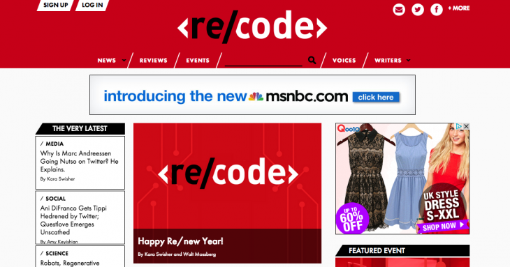 Screen shot 2014 01 02 at PM 01.39.03 730x383 Re/code, a new tech website launched by Kara Swisher and Walt Mossberg, is now live