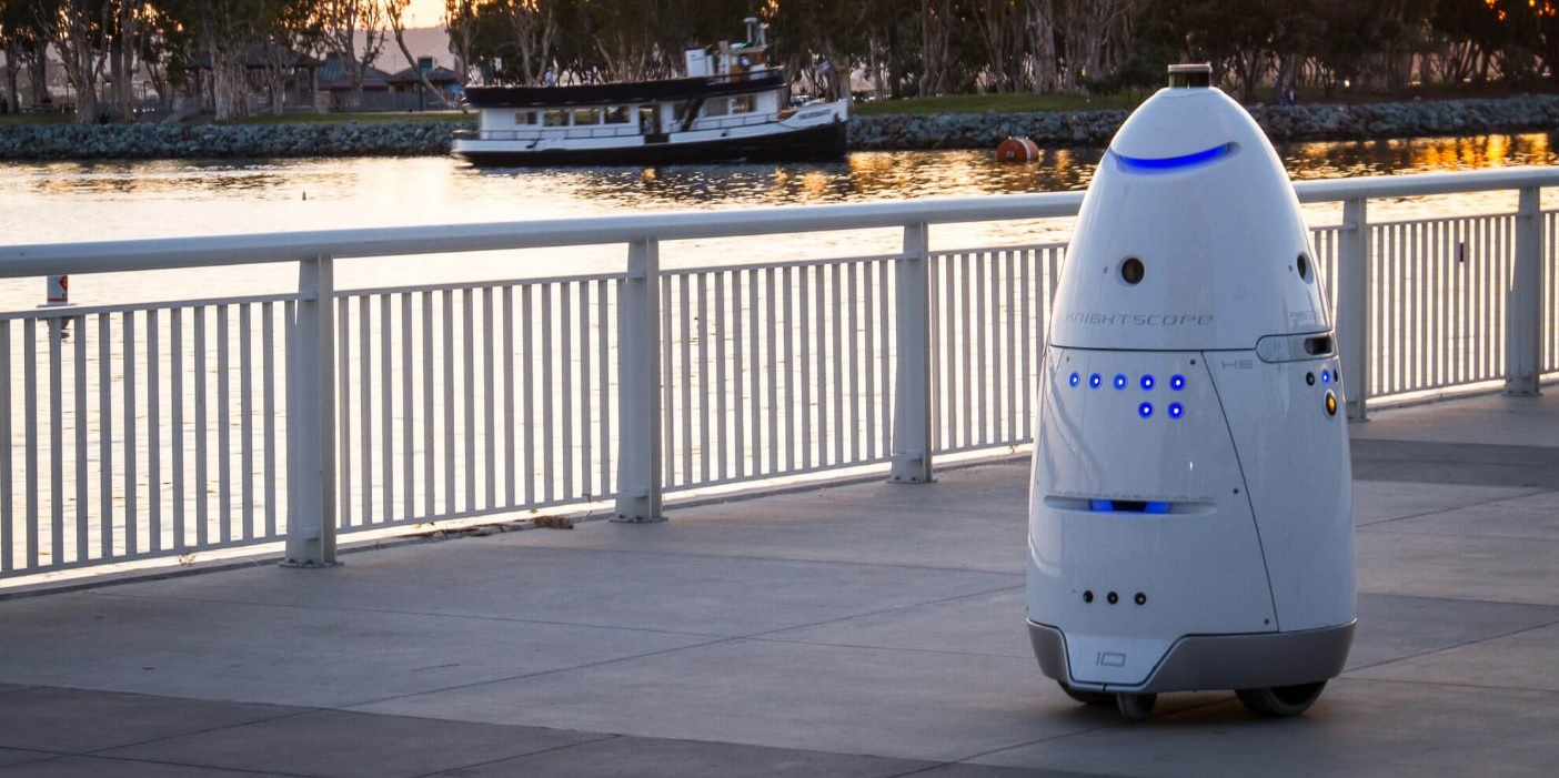 Security bot’s creators laugh over its fountain dive
