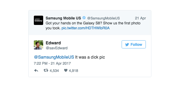 photo of Samsung obliterates Twitter troll’s dick pic joke with one savage emoji image